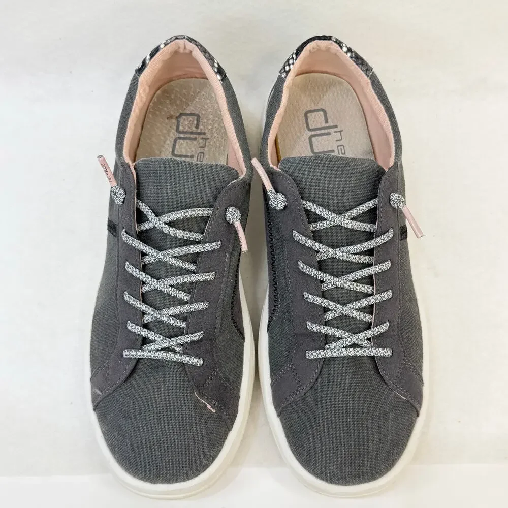 HeyDude Womens Karina Slip On Casual Canvas Sneakers Gray Black Snake Size 9